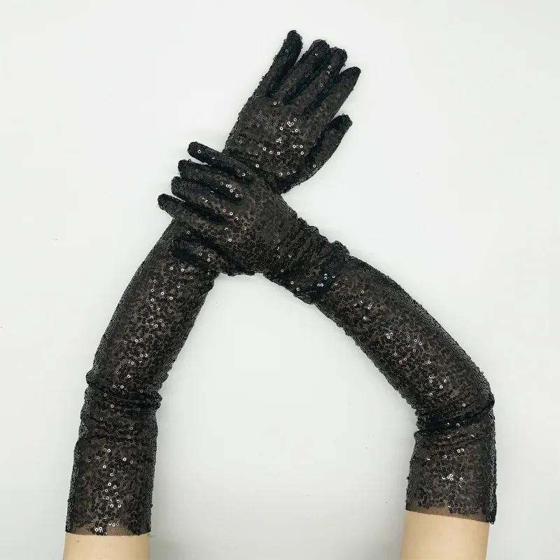 60cm Women Long Sequins Gloves Retro Style Fashion Personality Opera Prom Cosplay Stage Performance Elasticity Thin