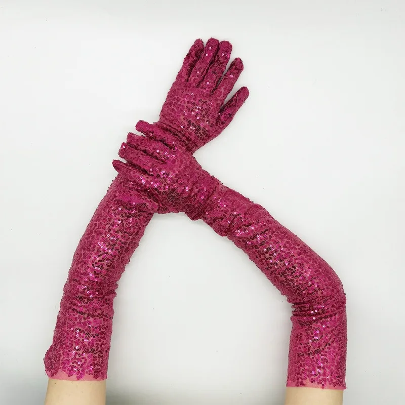 60cm Women Long Sequins Gloves Retro Style Fashion Personality Opera Prom Cosplay Stage Performance Elasticity Thin