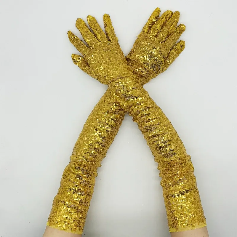60cm Women Long Sequins Gloves Retro Style Fashion Personality Opera Prom Cosplay Stage Performance Elasticity Thin