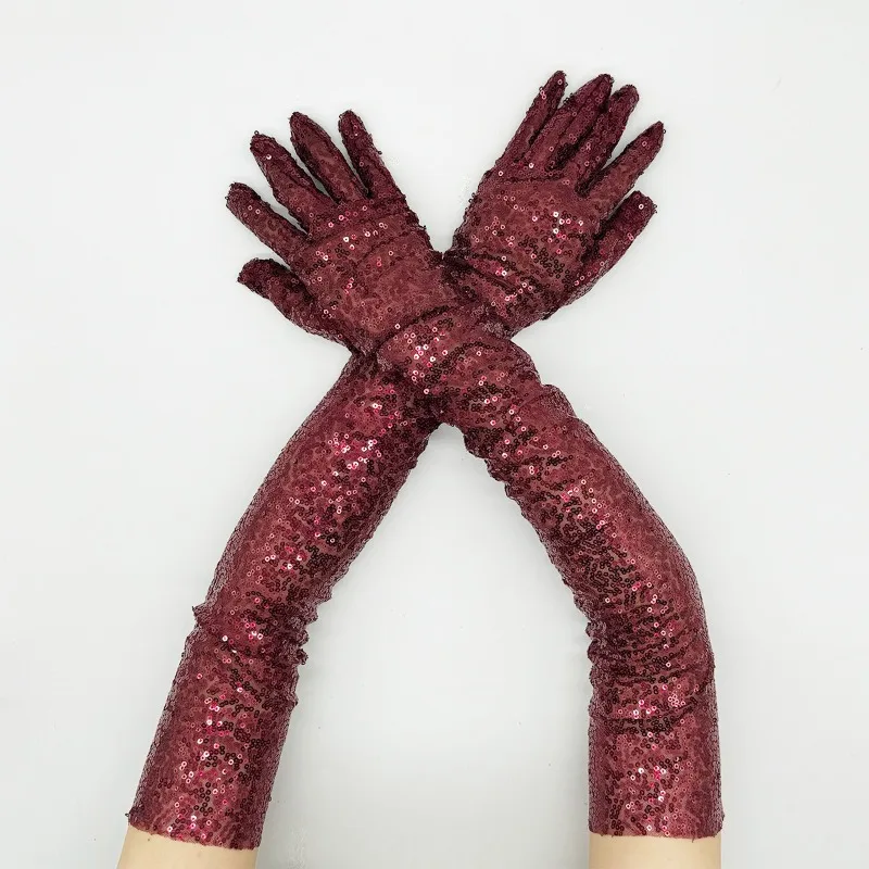 60cm Women Long Sequins Gloves Retro Style Fashion Personality Opera Prom Cosplay Stage Performance Elasticity Thin