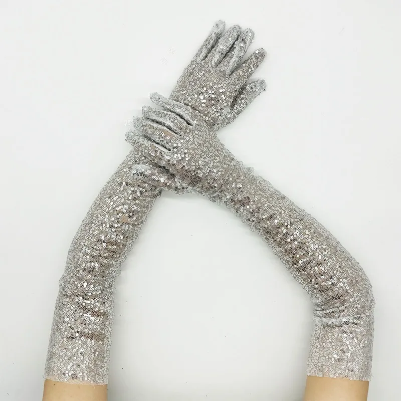 60cm Women Long Sequins Gloves Retro Style Fashion Personality Opera Prom Cosplay Stage Performance Elasticity Thin