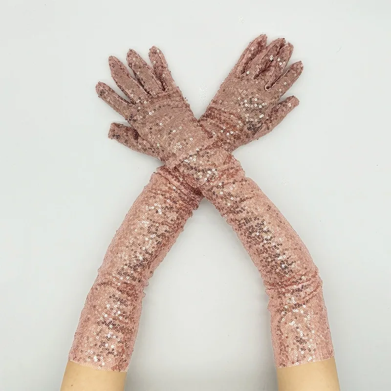 60cm Women Long Sequins Gloves Retro Style Fashion Personality Opera Prom Cosplay Stage Performance Elasticity Thin