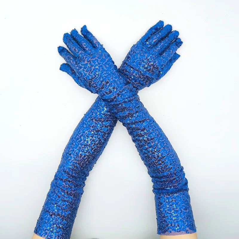 60cm Women Long Sequins Gloves Retro Style Fashion Personality Opera Prom Cosplay Stage Performance Elasticity Thin