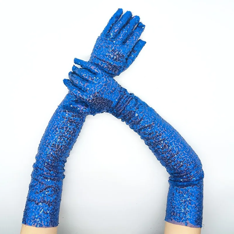 60cm Women Long Sequins Gloves Retro Style Fashion Personality Opera Prom Cosplay Stage Performance Elasticity Thin
