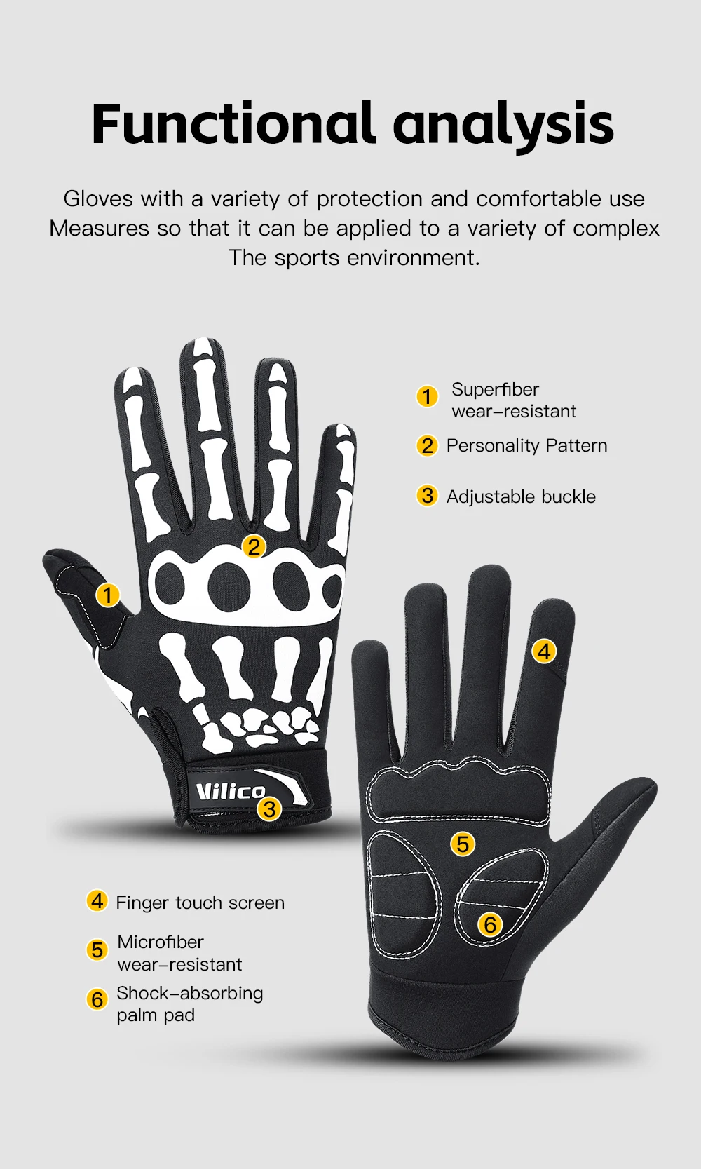 Riding Gloves Road Bikes Shock-Absorbing Anti Slip Wear-Resistant Touch Screen Sports Mountain Bike Gloves Halloween Gift Gloves