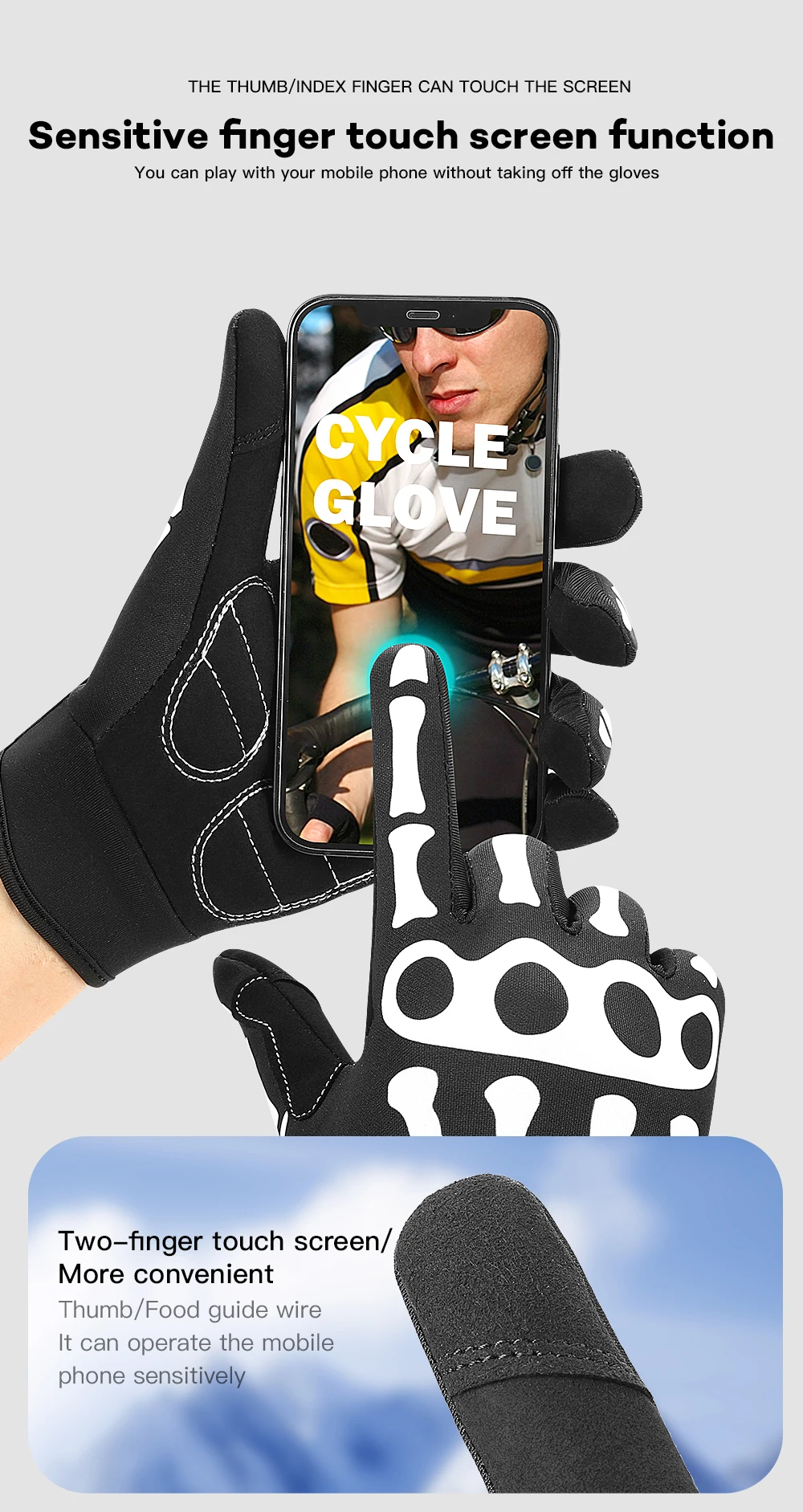 Riding Gloves Road Bikes Shock-Absorbing Anti Slip Wear-Resistant Touch Screen Sports Mountain Bike Gloves Halloween Gift Gloves