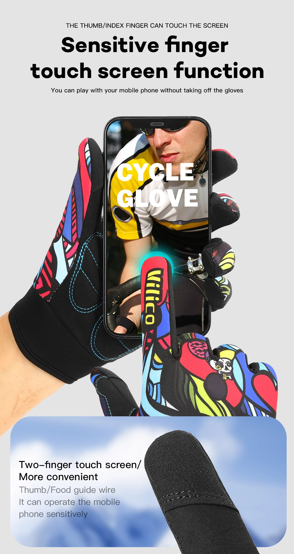 Riding Gloves Road Bikes Shock-Absorbing Anti Slip Wear-Resistant Touch Screen Sports Mountain Bike Gloves Halloween Gift Gloves
