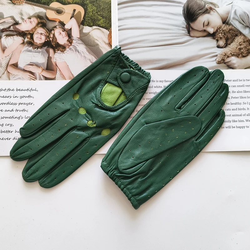 New Style Sheepskin Gloves Women Leather Thin Single Layer Unlined Hollow Breathable Riding Motorcycle Gloves Spring and Summer