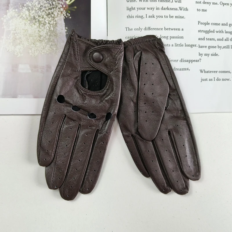 New Style Sheepskin Gloves Women Leather Thin Single Layer Unlined Hollow Breathable Riding Motorcycle Gloves Spring and Summer