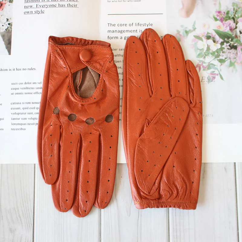New Style Sheepskin Gloves Women Leather Thin Single Layer Unlined Hollow Breathable Riding Motorcycle Gloves Spring and Summer