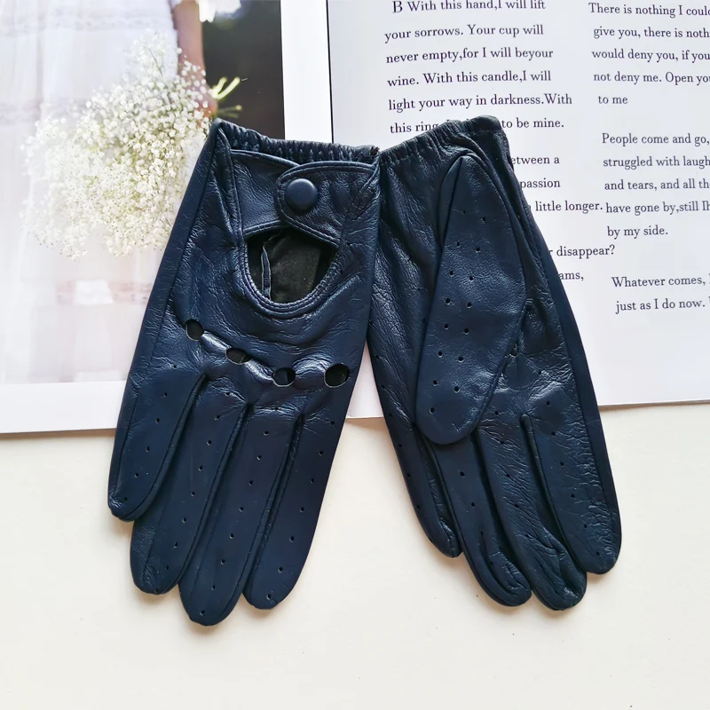 New Style Sheepskin Gloves Women Leather Thin Single Layer Unlined Hollow Breathable Riding Motorcycle Gloves Spring and Summer