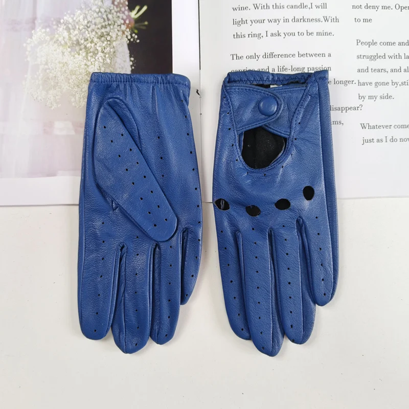 New Style Sheepskin Gloves Women Leather Thin Single Layer Unlined Hollow Breathable Riding Motorcycle Gloves Spring and Summer