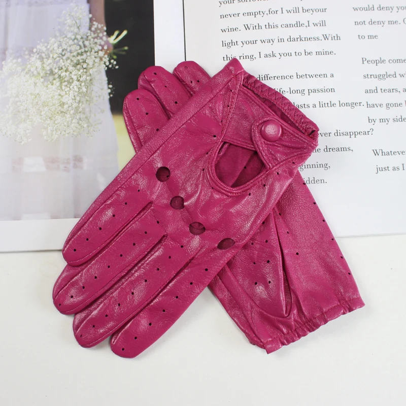 New Style Sheepskin Gloves Women Leather Thin Single Layer Unlined Hollow Breathable Riding Motorcycle Gloves Spring and Summer