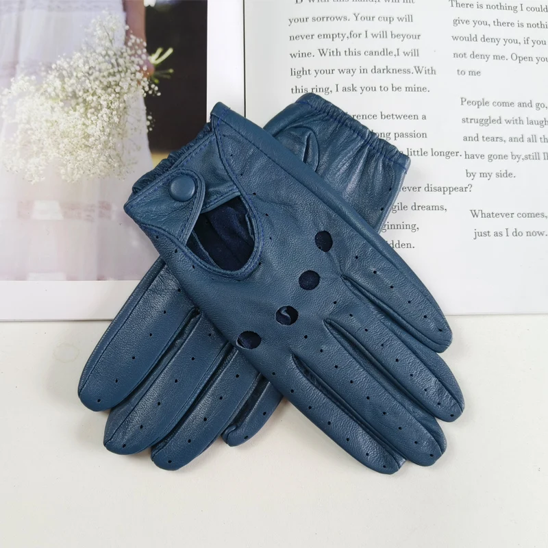 New Style Sheepskin Gloves Women Leather Thin Single Layer Unlined Hollow Breathable Riding Motorcycle Gloves Spring and Summer