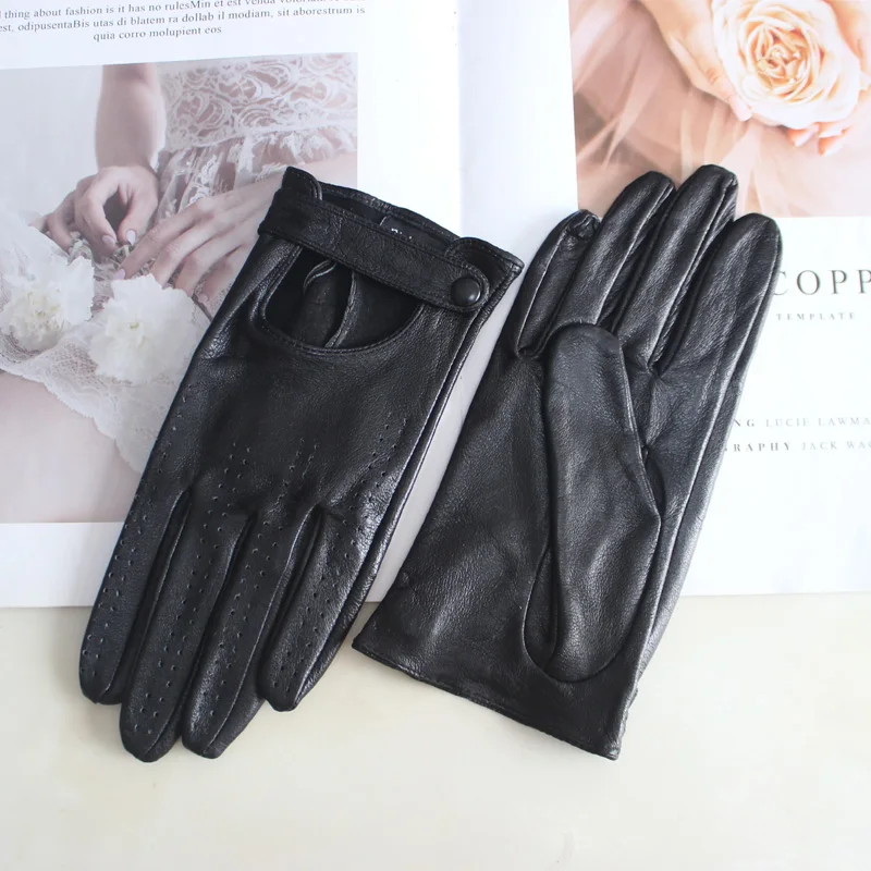 New Style Sheepskin Gloves Women Leather Thin Single Layer Unlined Hollow Breathable Riding Motorcycle Gloves Spring and Summer