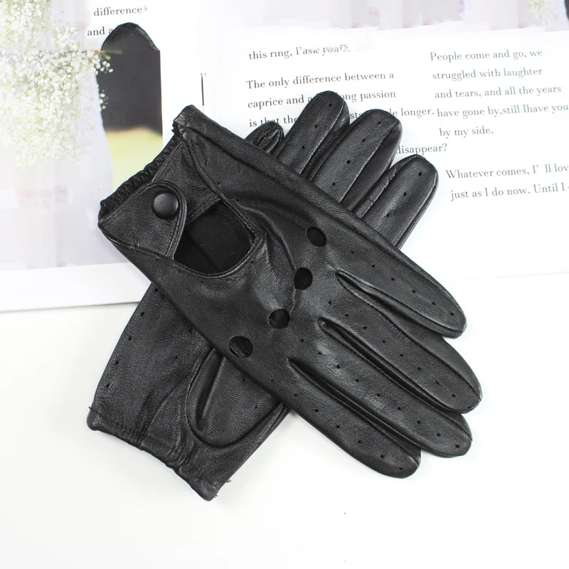 New Style Sheepskin Gloves Women Leather Thin Single Layer Unlined Hollow Breathable Riding Motorcycle Gloves Spring and Summer