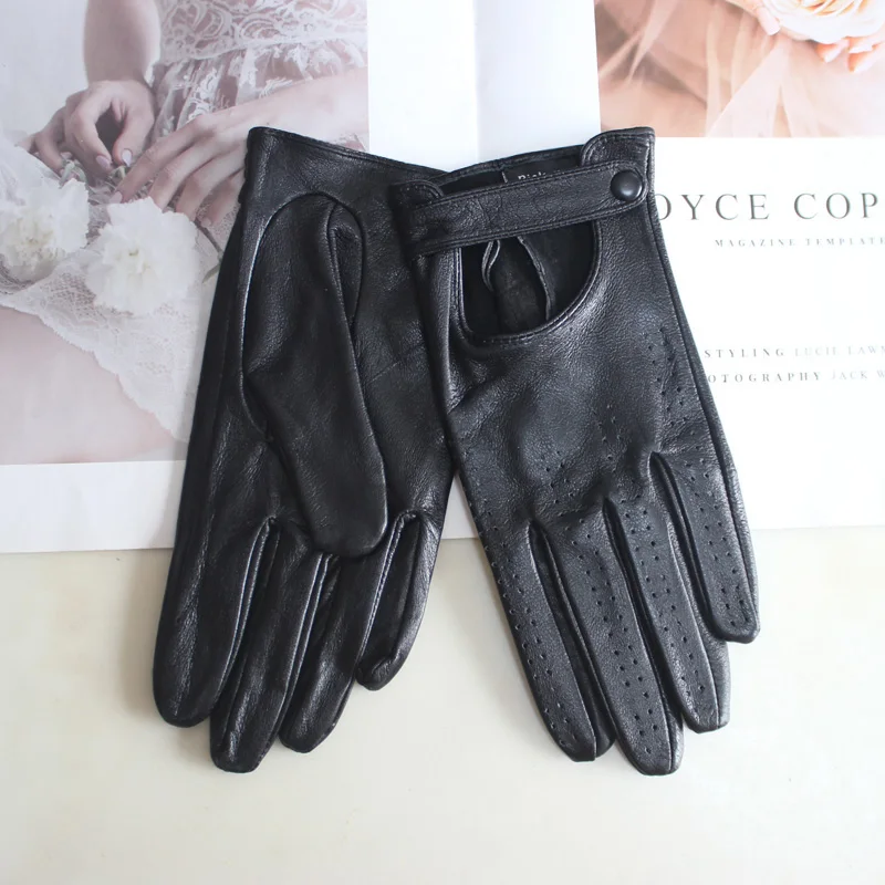 New Style Sheepskin Gloves Women Leather Thin Single Layer Unlined Hollow Breathable Riding Motorcycle Gloves Spring and Summer
