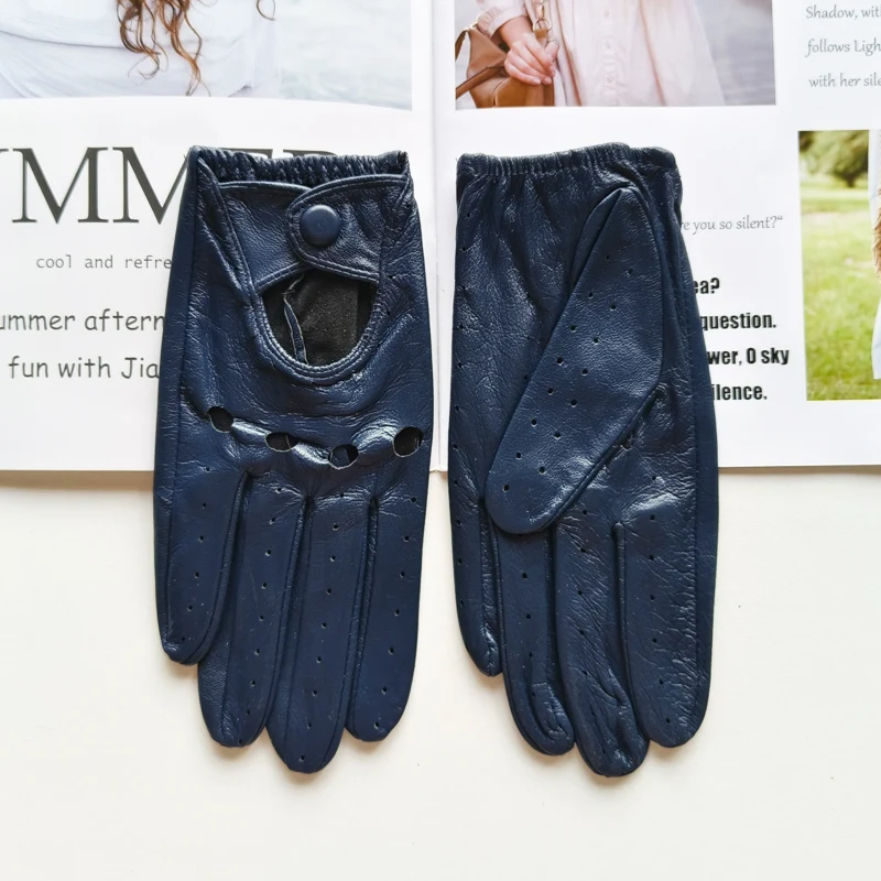 New Style Sheepskin Gloves Women Leather Thin Single Layer Unlined Hollow Breathable Riding Motorcycle Gloves Spring and Summer