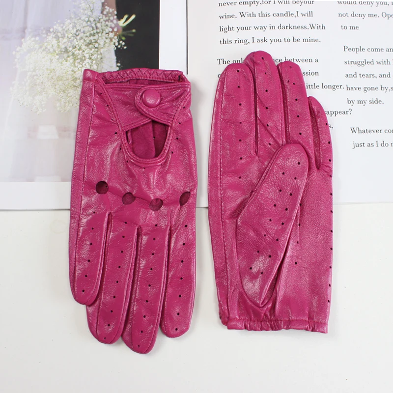 New Style Sheepskin Gloves Women Leather Thin Single Layer Unlined Hollow Breathable Riding Motorcycle Gloves Spring and Summer