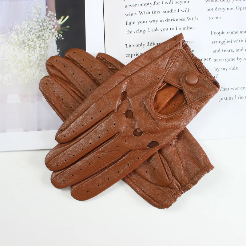 New Style Sheepskin Gloves Women Leather Thin Single Layer Unlined Hollow Breathable Riding Motorcycle Gloves Spring and Summer