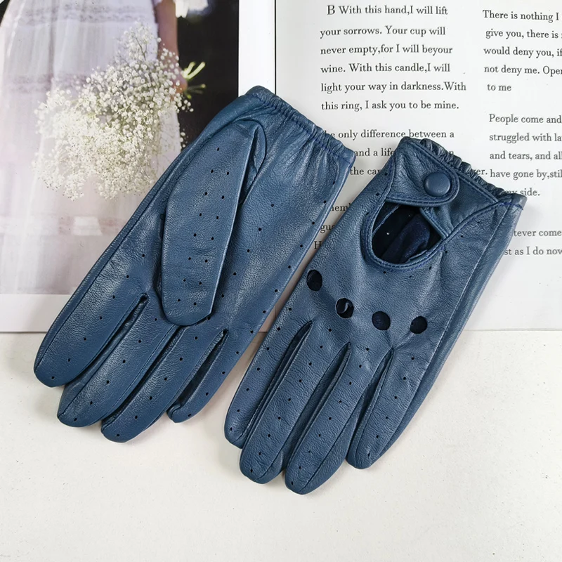 New Style Sheepskin Gloves Women Leather Thin Single Layer Unlined Hollow Breathable Riding Motorcycle Gloves Spring and Summer
