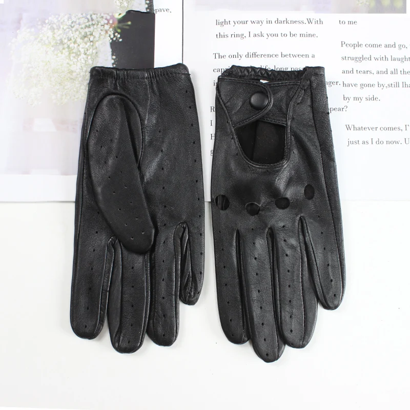 New Style Sheepskin Gloves Women Leather Thin Single Layer Unlined Hollow Breathable Riding Motorcycle Gloves Spring and Summer
