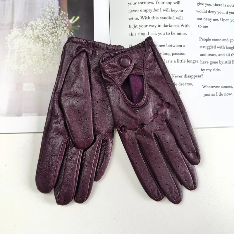 New Style Sheepskin Gloves Women Leather Thin Single Layer Unlined Hollow Breathable Riding Motorcycle Gloves Spring and Summer