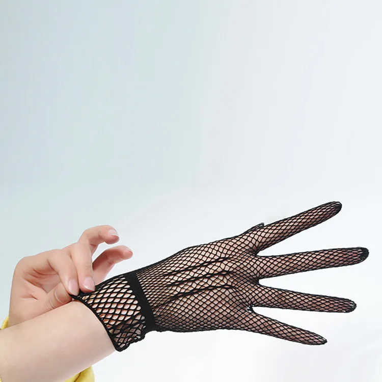 Fashion Elegant Ladies Short Lace Gloves Sheer Fishn Net Black White Prom Party Gloves Female's Fashionable Soild Color Mittens