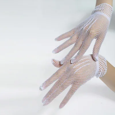 Fashion Elegant Ladies Short Lace Gloves Sheer Fishn Net Black White Prom Party Gloves Female's Fashionable Soild Color Mittens