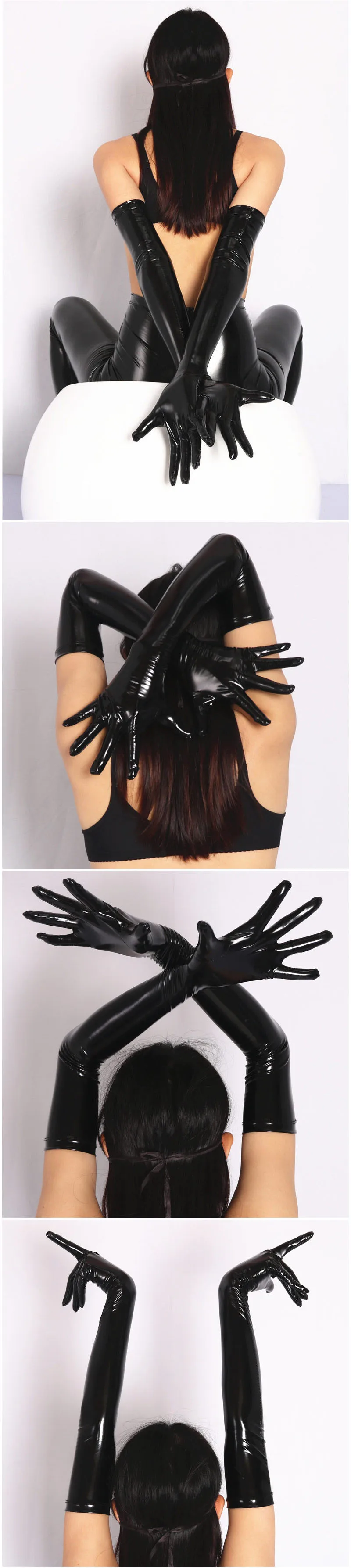 S-XXL Anti Slip Wet Look PVC Long Gloves Shiny PU Leather Guanlets Cosplay Performance Mitten Eldiven Mittens Handschuhe Gantlet