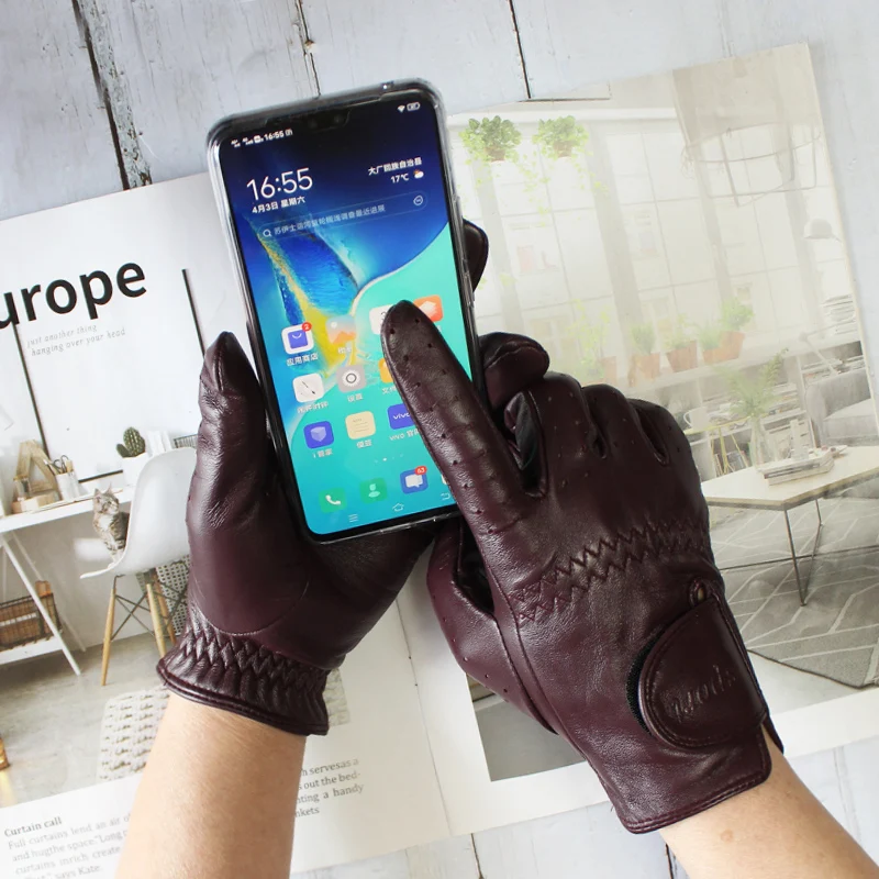 Spring New Men's and Women's Sheepskin Gloves Touch Screen Single Thin Leather Gloves Sports Golf Driver Driving Gloves