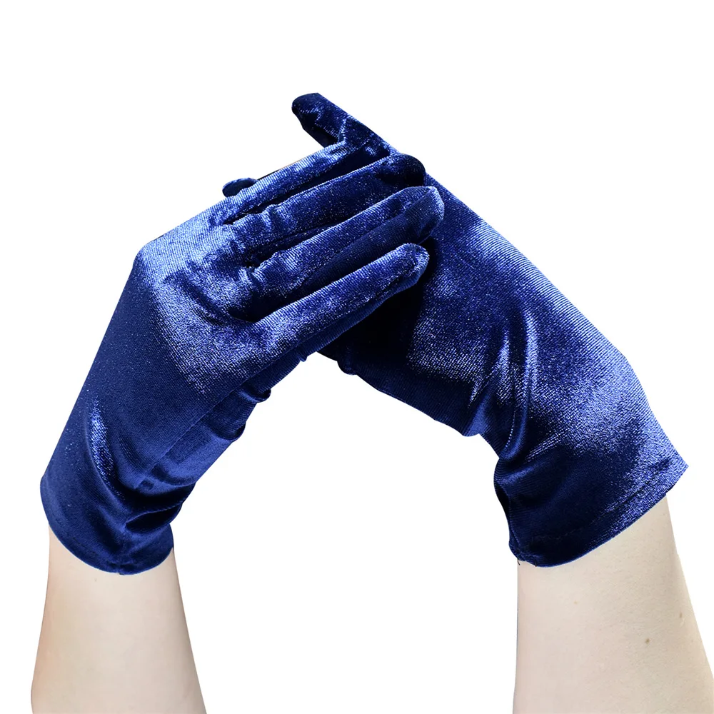 Autumn Winter Short Opera Velvet Gloves for Women Flapper Stretchy Wrist Length Banquet Gloves Tea Wedding Party Costume Gloves