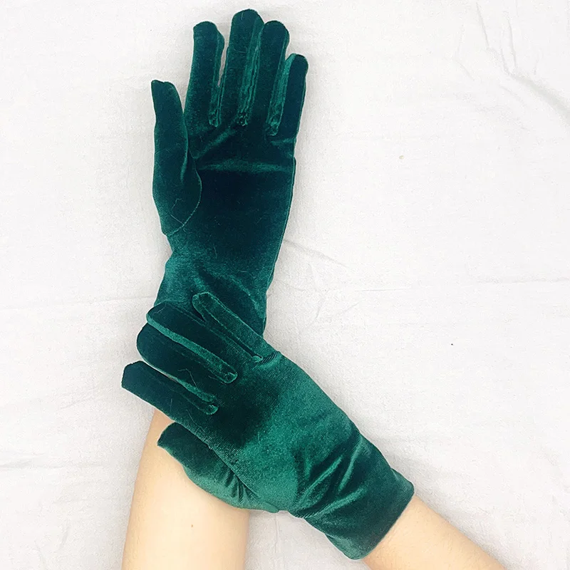 Autumn Winter Short Opera Velvet Gloves for Women Flapper Stretchy Wrist Length Banquet Gloves Tea Wedding Party Costume Gloves