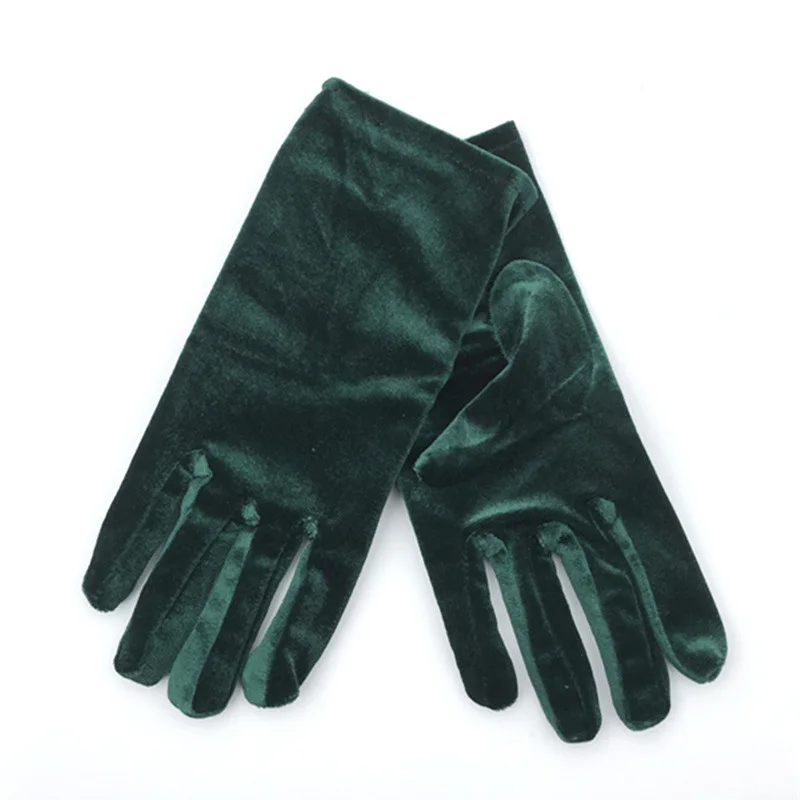 Autumn Winter Short Opera Velvet Gloves for Women Flapper Stretchy Wrist Length Banquet Gloves Tea Wedding Party Costume Gloves