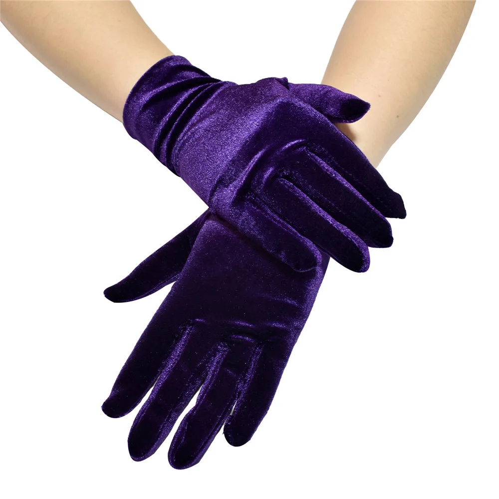 Autumn Winter Short Opera Velvet Gloves for Women Flapper Stretchy Wrist Length Banquet Gloves Tea Wedding Party Costume Gloves