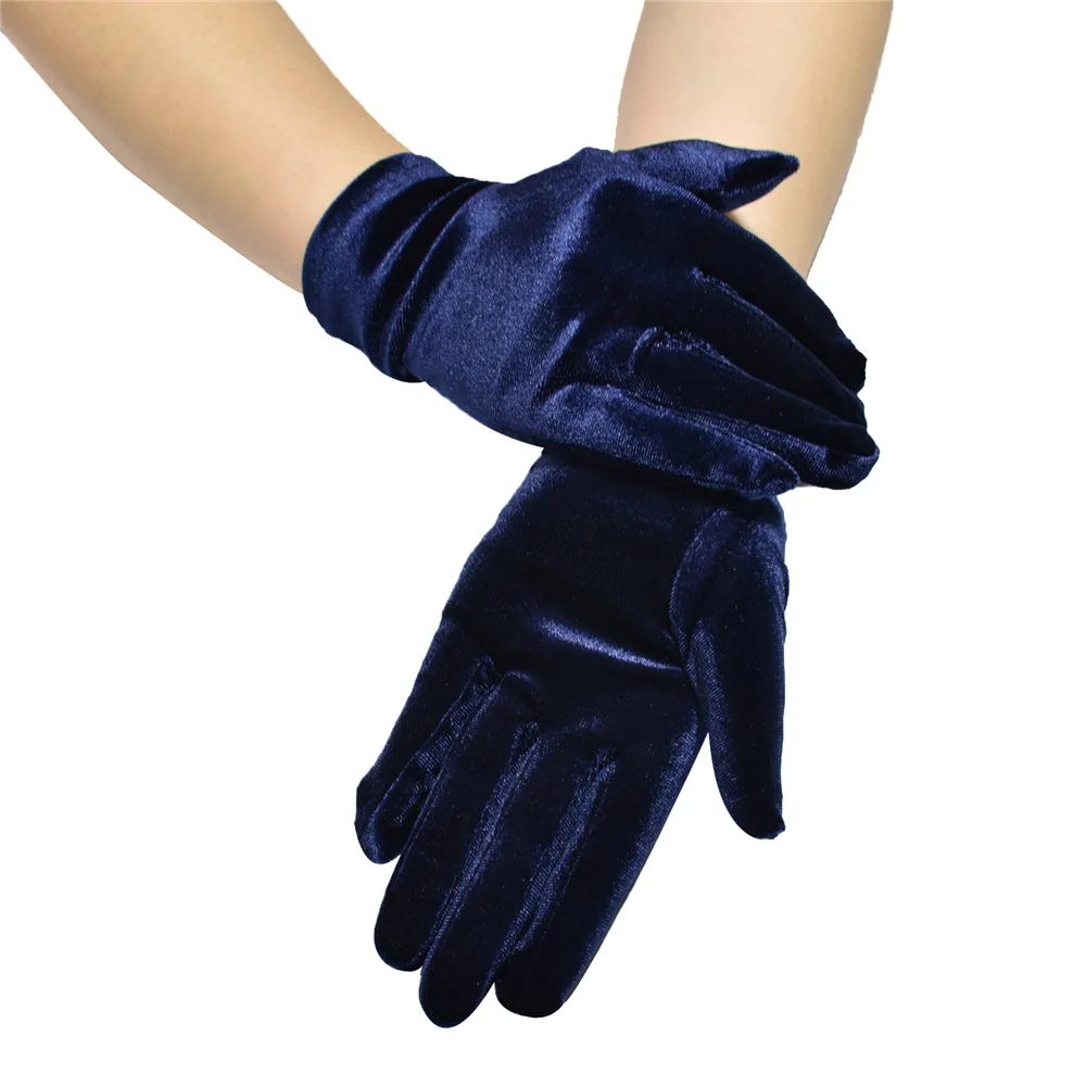 Autumn Winter Short Opera Velvet Gloves for Women Flapper Stretchy Wrist Length Banquet Gloves Tea Wedding Party Costume Gloves