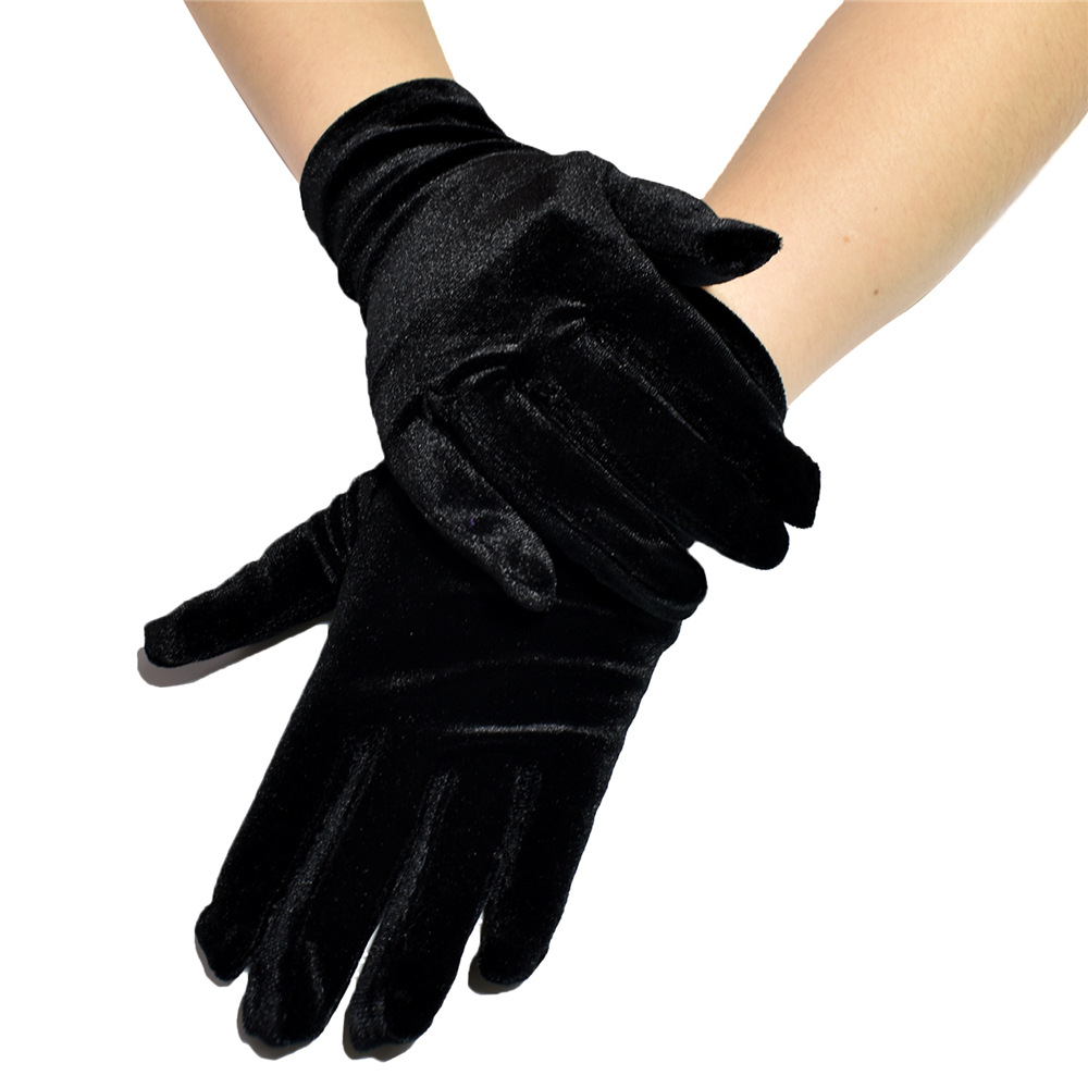 Autumn Winter Short Opera Velvet Gloves for Women Flapper Stretchy Wrist Length Banquet Gloves Tea Wedding Party Costume Gloves
