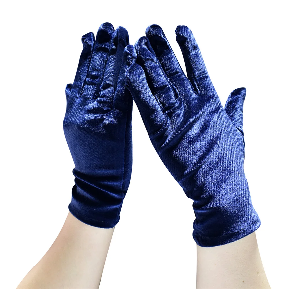 Autumn Winter Short Opera Velvet Gloves for Women Flapper Stretchy Wrist Length Banquet Gloves Tea Wedding Party Costume Gloves