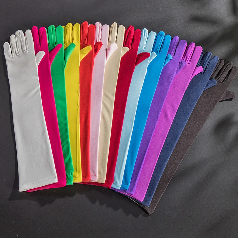 Women 45cm Milk Silk High Stretch Gloves Festival Party Group Show Bar Dance Dress Up Cosplay Performance Etiquette Multicolor