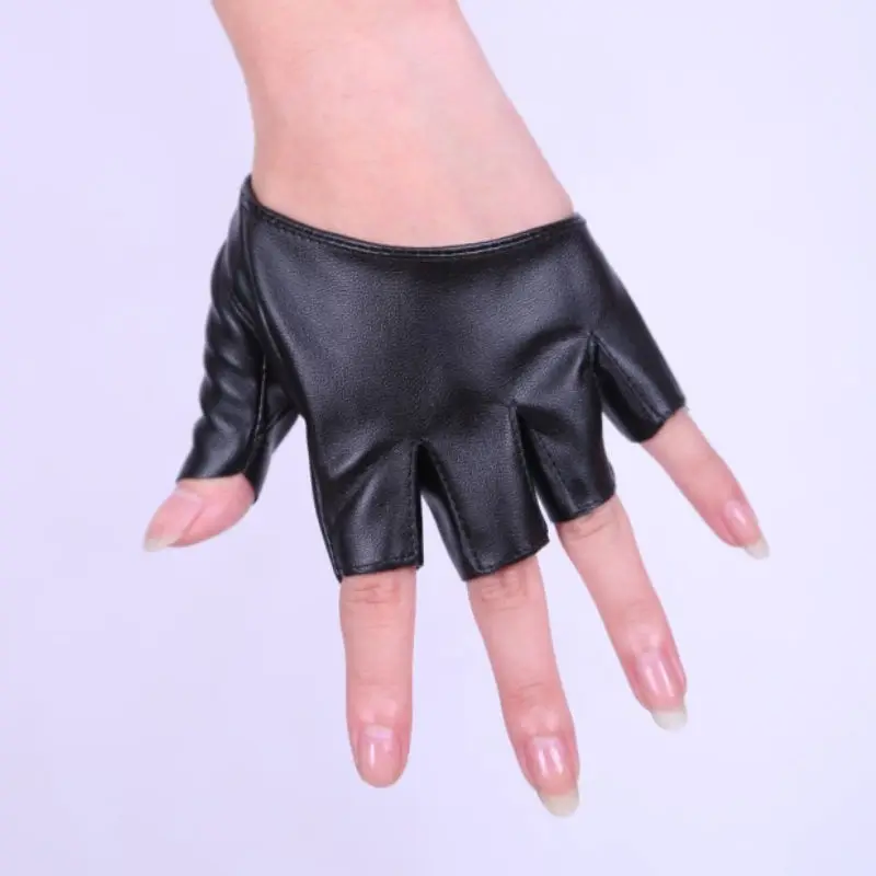 1 Pair Women Fashion PU Leather Half Finger Gloves Goth Punk Rock Hollow Fingerless Gloves Stage Performance Lolita Cosplay