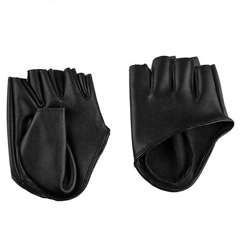 1 Pair Women Fashion PU Leather Half Finger Gloves Goth Punk Rock Hollow Fingerless Gloves Stage Performance Lolita Cosplay