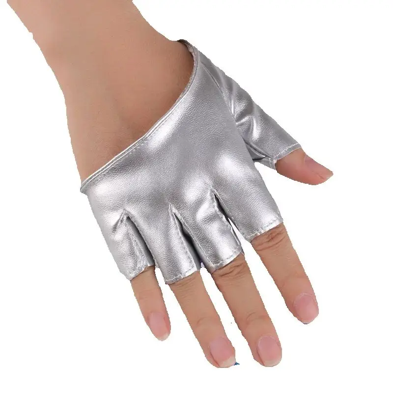 1 Pair Women Fashion PU Leather Half Finger Gloves Goth Punk Rock Hollow Fingerless Gloves Stage Performance Lolita Cosplay