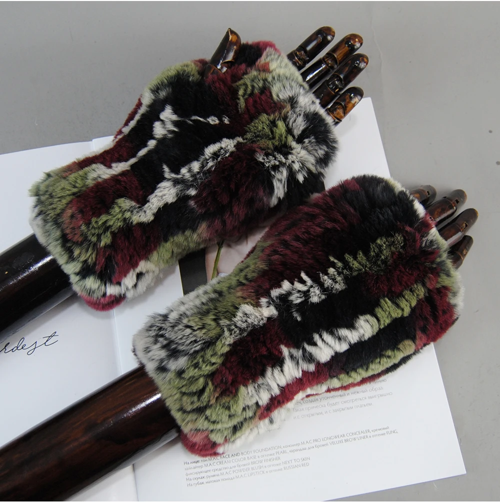 2026 Fashion Real Rex Rabbit Fur Women's Winter Gloves Genuine Fur Mittens Girl Fingerless Gloves Wrist Warmer Elastic Fluffy