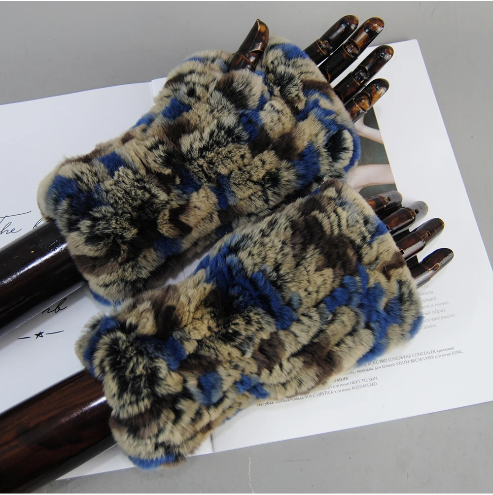 2026 Fashion Real Rex Rabbit Fur Women's Winter Gloves Genuine Fur Mittens Girl Fingerless Gloves Wrist Warmer Elastic Fluffy