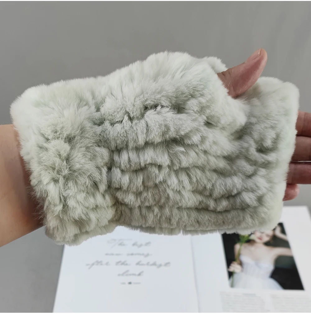 2026 Fashion Real Rex Rabbit Fur Women's Winter Gloves Genuine Fur Mittens Girl Fingerless Gloves Wrist Warmer Elastic Fluffy