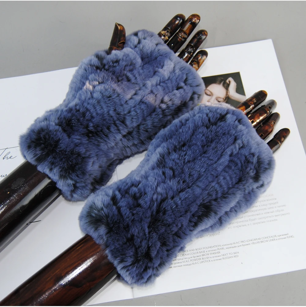 2026 Fashion Real Rex Rabbit Fur Women's Winter Gloves Genuine Fur Mittens Girl Fingerless Gloves Wrist Warmer Elastic Fluffy