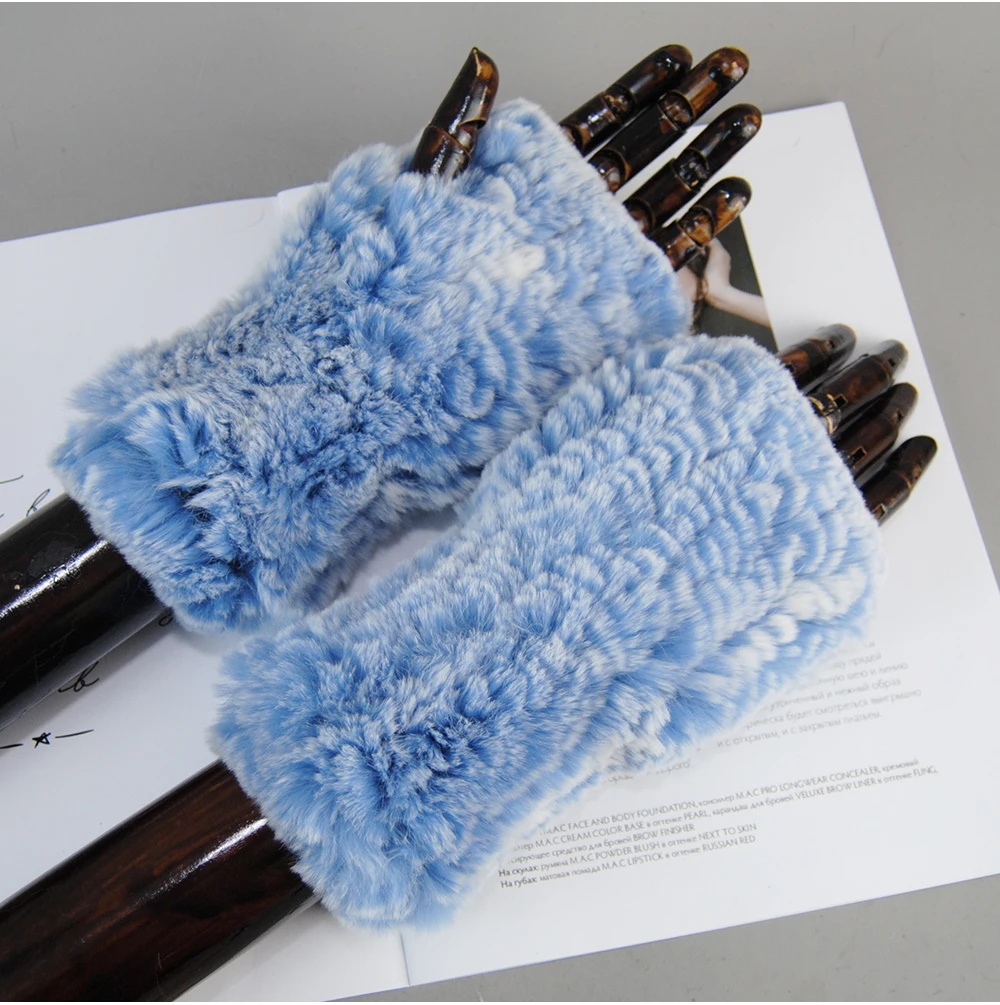 2026 Fashion Real Rex Rabbit Fur Women's Winter Gloves Genuine Fur Mittens Girl Fingerless Gloves Wrist Warmer Elastic Fluffy