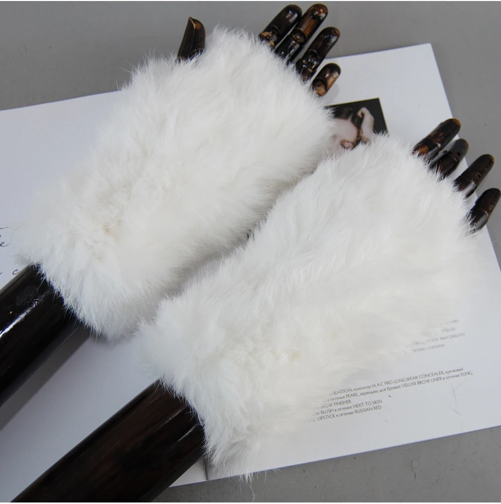 2026 Fashion Real Rex Rabbit Fur Women's Winter Gloves Genuine Fur Mittens Girl Fingerless Gloves Wrist Warmer Elastic Fluffy