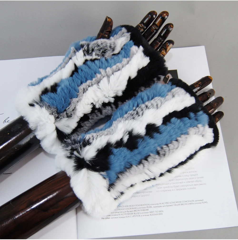 2026 Fashion Real Rex Rabbit Fur Women's Winter Gloves Genuine Fur Mittens Girl Fingerless Gloves Wrist Warmer Elastic Fluffy
