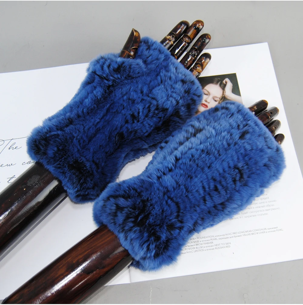 2026 Fashion Real Rex Rabbit Fur Women's Winter Gloves Genuine Fur Mittens Girl Fingerless Gloves Wrist Warmer Elastic Fluffy